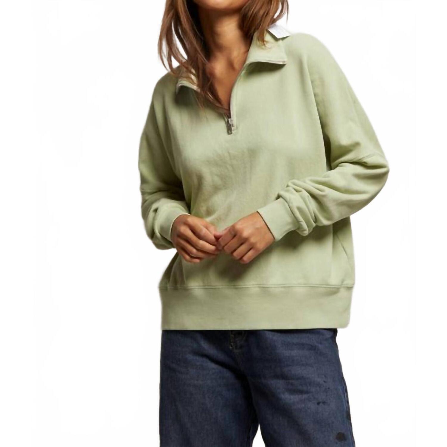 New Perfectwhitetee Maren French Terry 1/4 Zip Sweatshirt In Pistachio